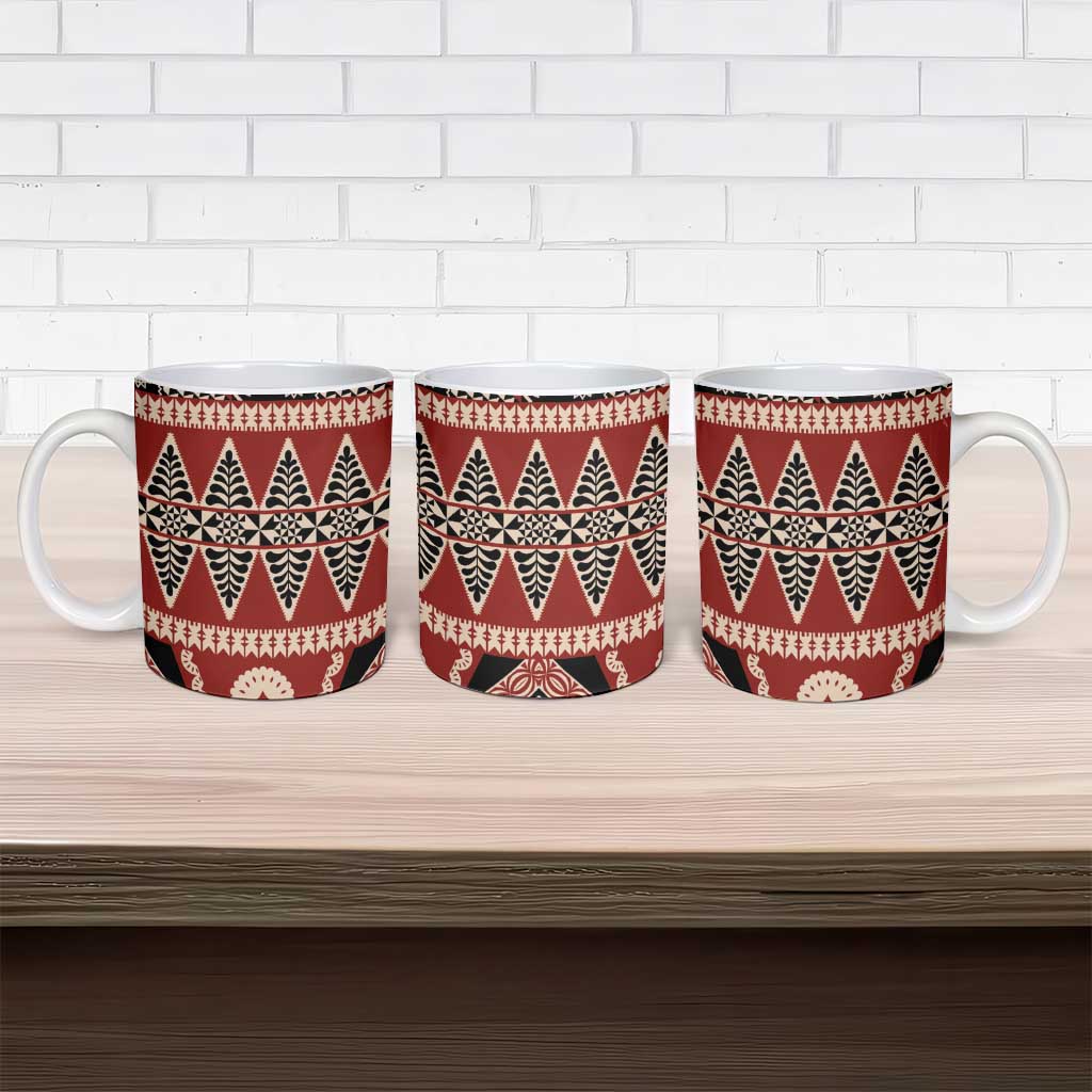 Vintage Bula Fiji Ceramic Mug Red Tapa Masi Motif - Polynesian Pride