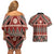 Vintage Bula Fiji Couples Matching Off Shoulder Short Dress and Hawaiian Shirt Red Tapa Masi Motif