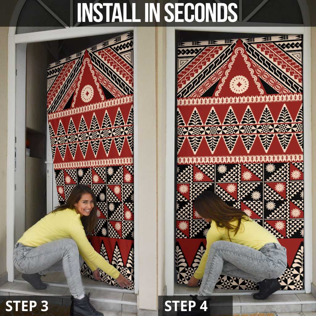 Vintage Bula Fiji Door Cover Red Tapa Masi Motif LT9 - Polynesian Pride