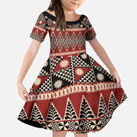 Vintage Bula Fiji Family Matching Long Sleeve Bodycon Dress and Hawaiian Shirt Red Tapa Masi Motif LT9 Daughter's Dress Red - Polynesian Pride