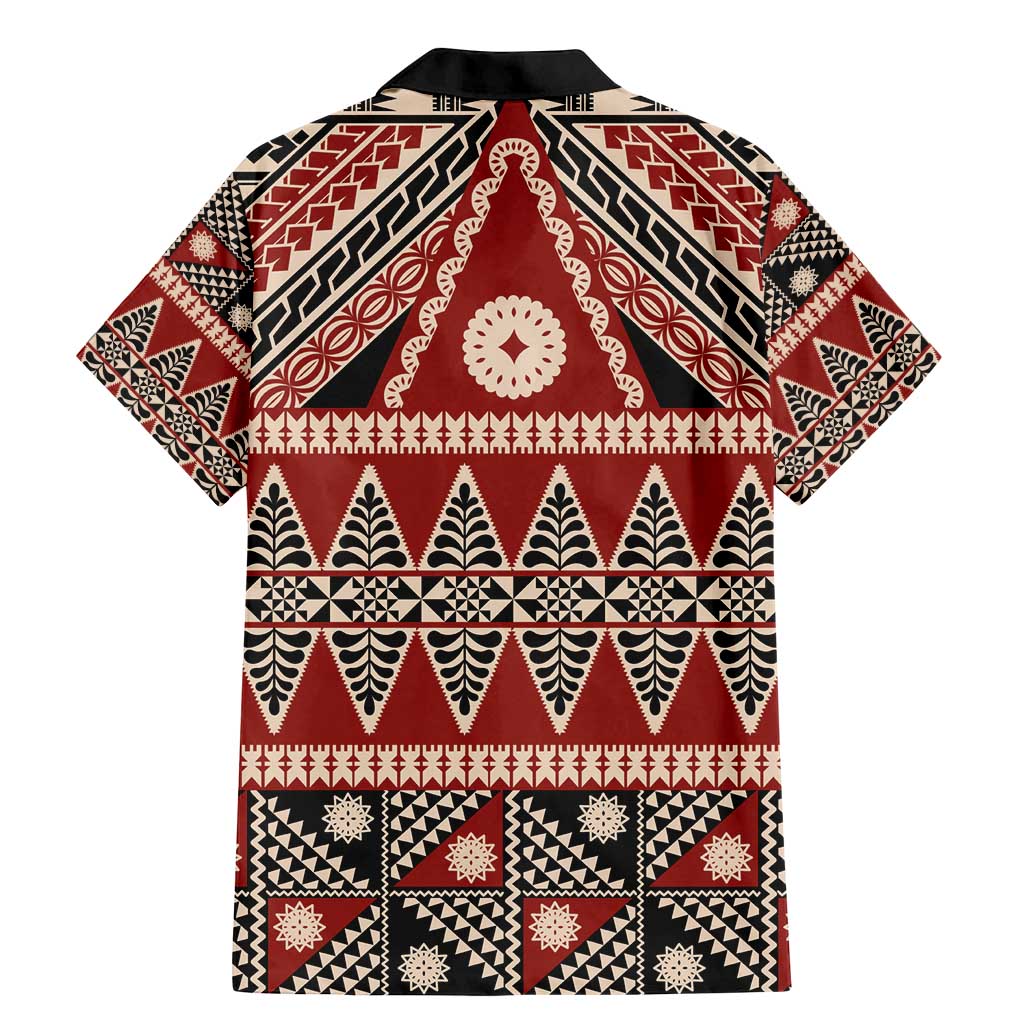 Vintage Bula Fiji Family Matching Mermaid Dress and Hawaiian Shirt Red Tapa Masi Motif LT9 - Polynesian Pride