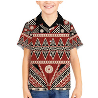 Vintage Bula Fiji Family Matching Mermaid Dress and Hawaiian Shirt Red Tapa Masi Motif LT9 Son's Shirt Red - Polynesian Pride