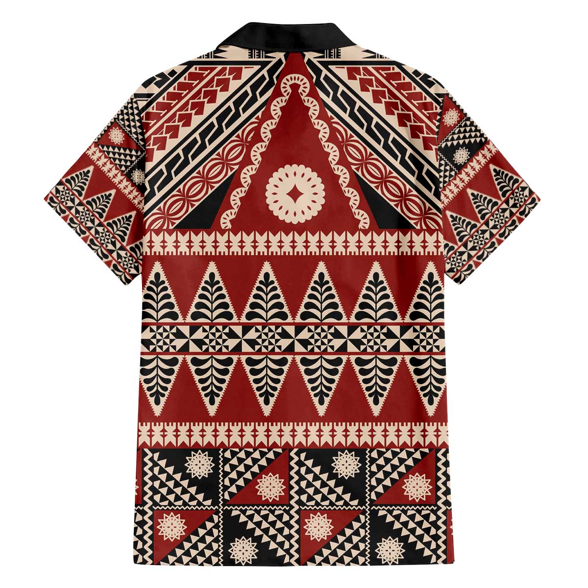 Vintage Bula Fiji Family Matching Off The Shoulder Long Sleeve Dress and Hawaiian Shirt Red Tapa Masi Motif LT9 - Polynesian Pride