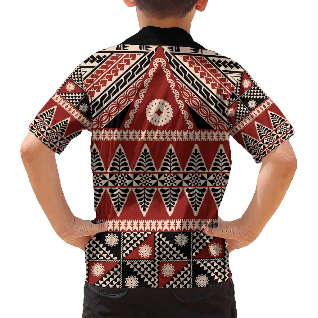 Vintage Bula Fiji Family Matching Off Shoulder Maxi Dress and Hawaiian Shirt Red Tapa Masi Motif LT9 - Polynesian Pride