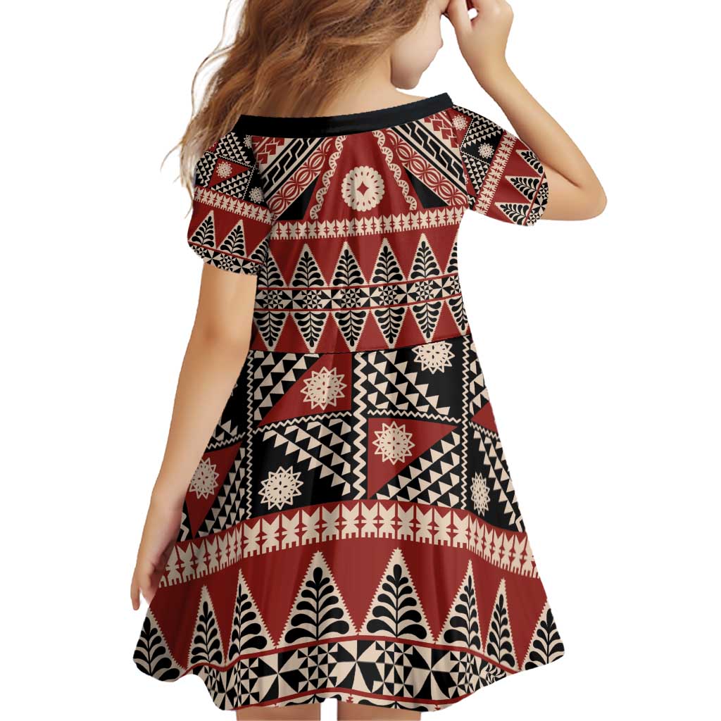 Vintage Bula Fiji Family Matching Off Shoulder Short Dress and Hawaiian Shirt Red Tapa Masi Motif LT9 - Polynesian Pride