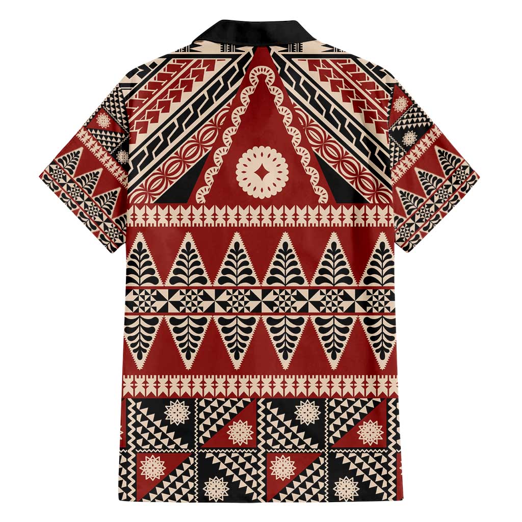 Vintage Bula Fiji Family Matching Off Shoulder Short Dress and Hawaiian Shirt Red Tapa Masi Motif LT9 - Polynesian Pride