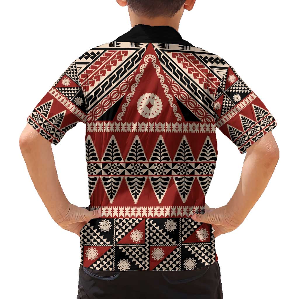 Vintage Bula Fiji Family Matching Short Sleeve Bodycon Dress and Hawaiian Shirt Red Tapa Masi Motif LT9 - Polynesian Pride