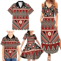 Vintage Bula Fiji Family Matching Summer Maxi Dress and Hawaiian Shirt Red Tapa Masi Motif LT9 - Polynesian Pride