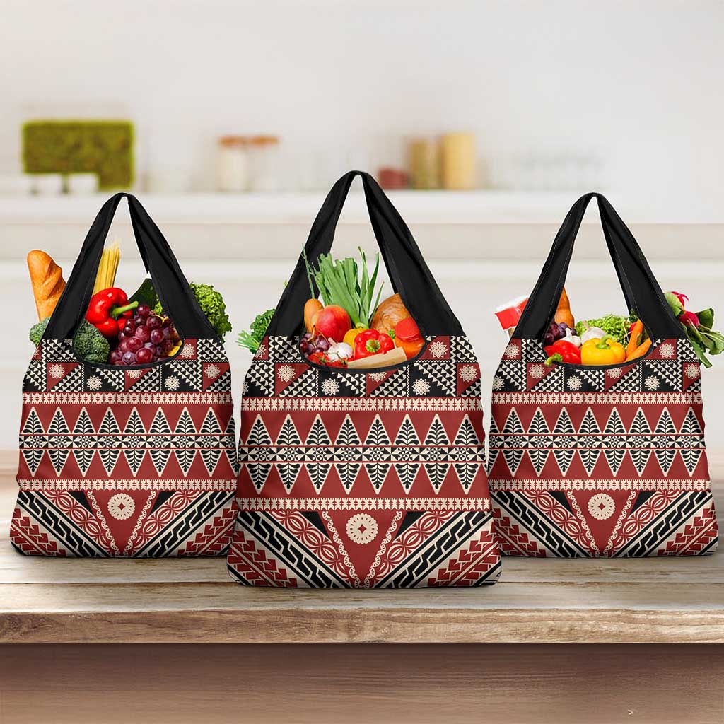 Vintage Bula Fiji Grocery Bag Red Tapa Masi Motif