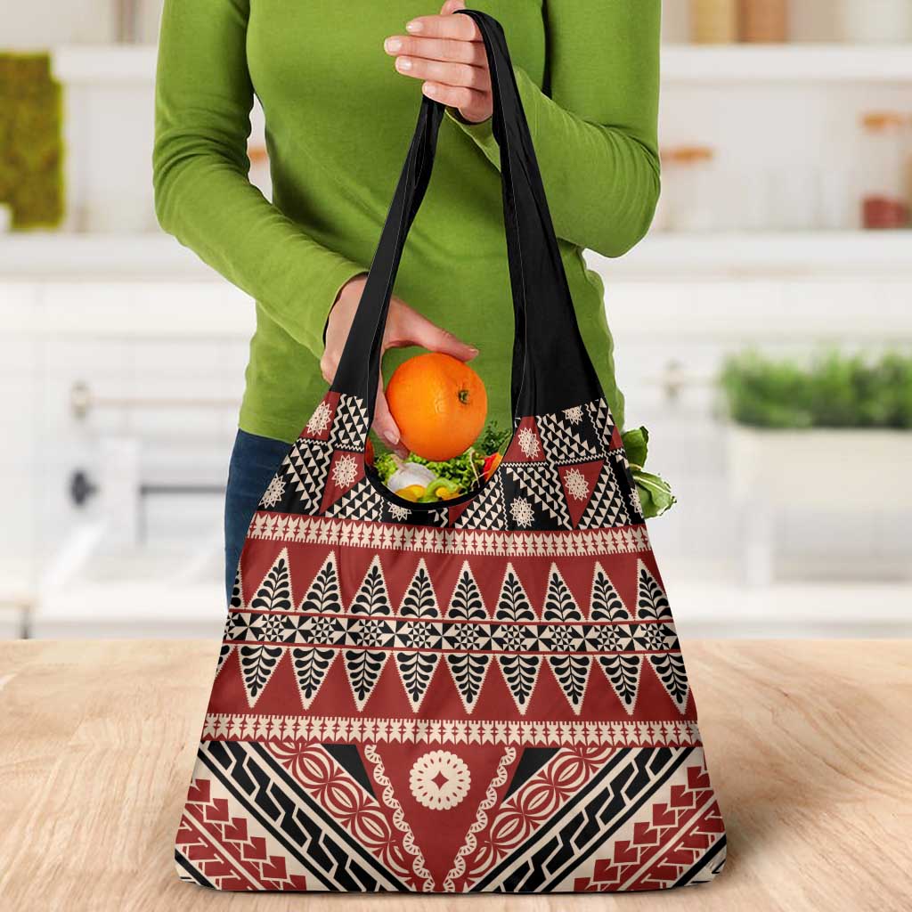 Vintage Bula Fiji Grocery Bag Red Tapa Masi Motif