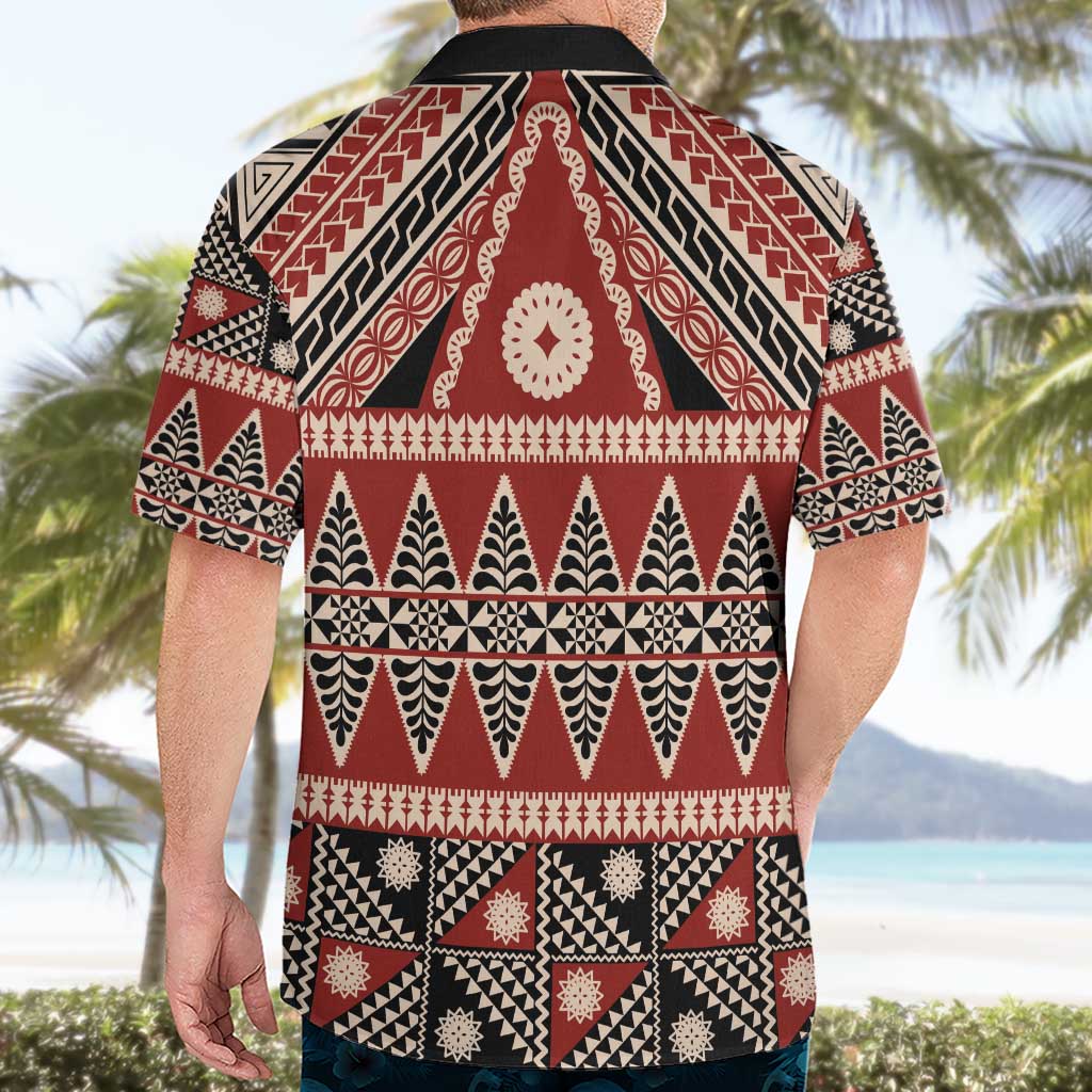 Vintage Bula Fiji Hawaiian Shirt Red Tapa Masi Motif