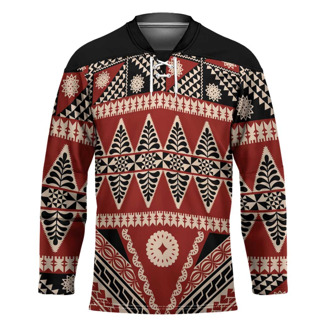 Vintage Bula Fiji Hockey Jersey Red Tapa Masi Motif - Polynesian Pride