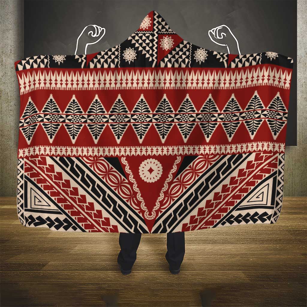 Vintage Bula Fiji Hooded Blanket Red Tapa Masi Motif LT9 - Polynesian Pride