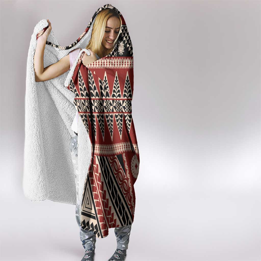 Vintage Bula Fiji Hooded Blanket Red Tapa Masi Motif LT9 - Polynesian Pride