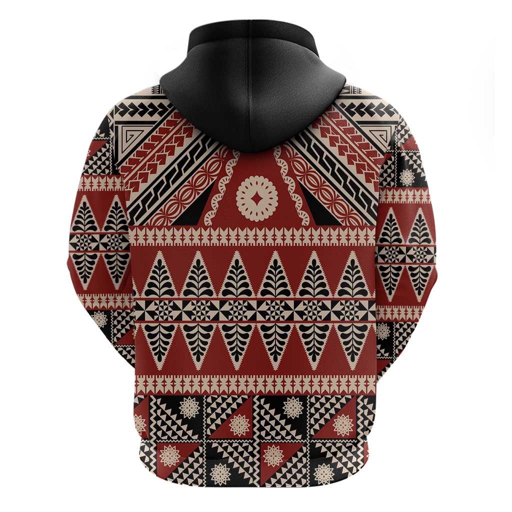 Vintage Bula Fiji Hoodie Red Tapa Masi Motif