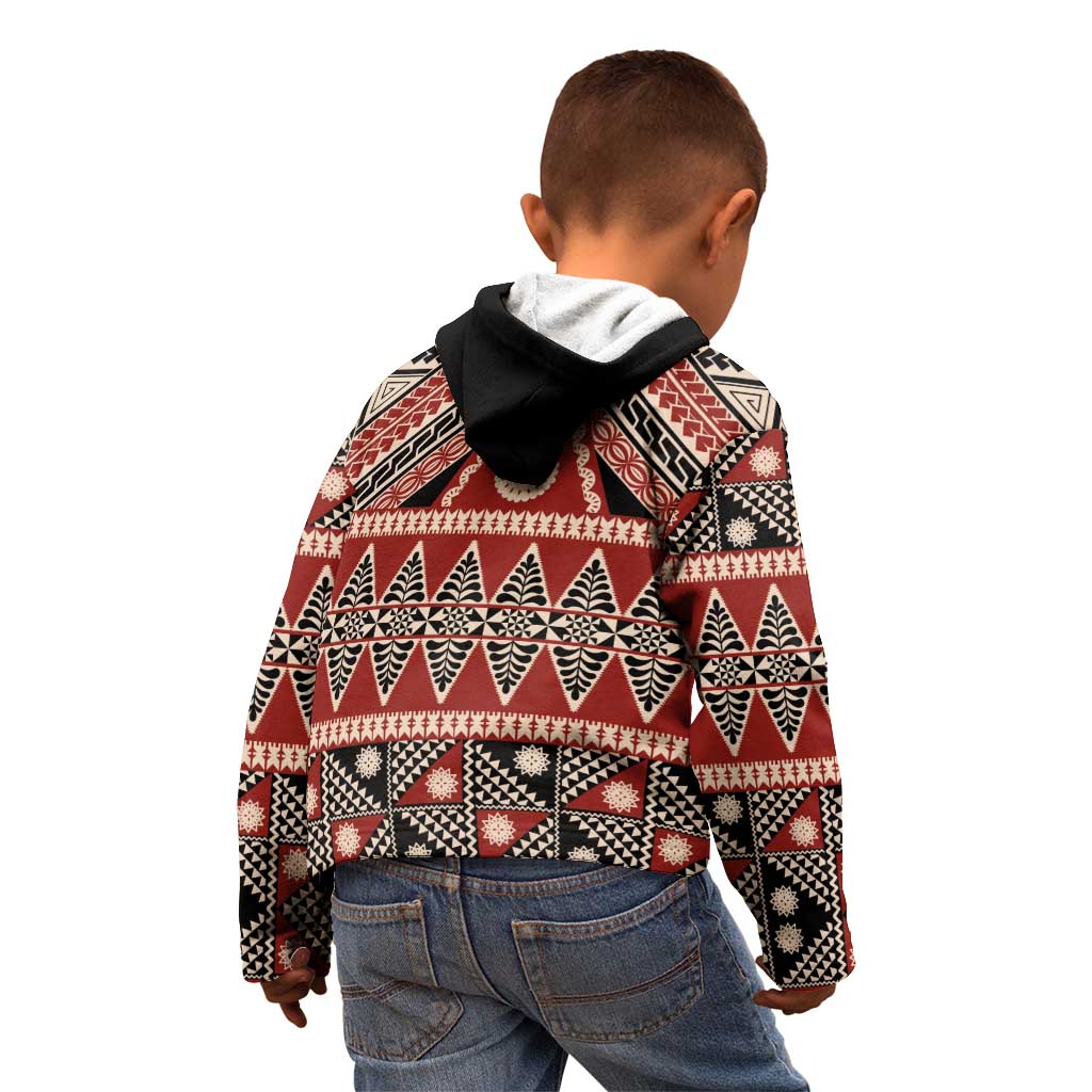 Vintage Bula Fiji Kid Hoodie Red Tapa Masi Motif