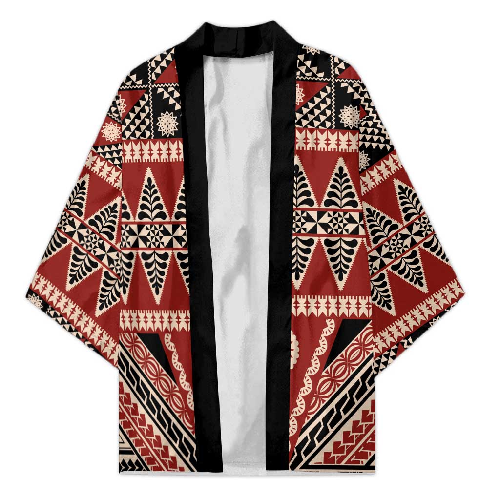 Vintage Bula Fiji Kimono Red Tapa Masi Motif LT9 Unisex Red - Polynesian Pride