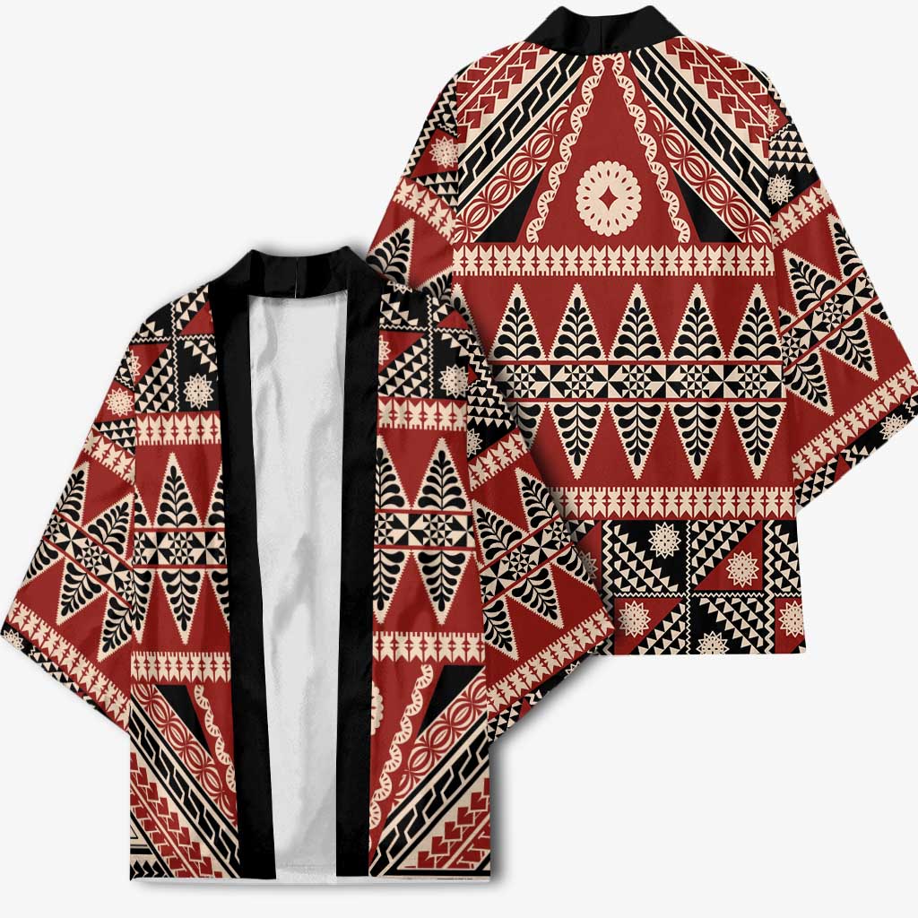 Vintage Bula Fiji Kimono Red Tapa Masi Motif LT9 - Polynesian Pride