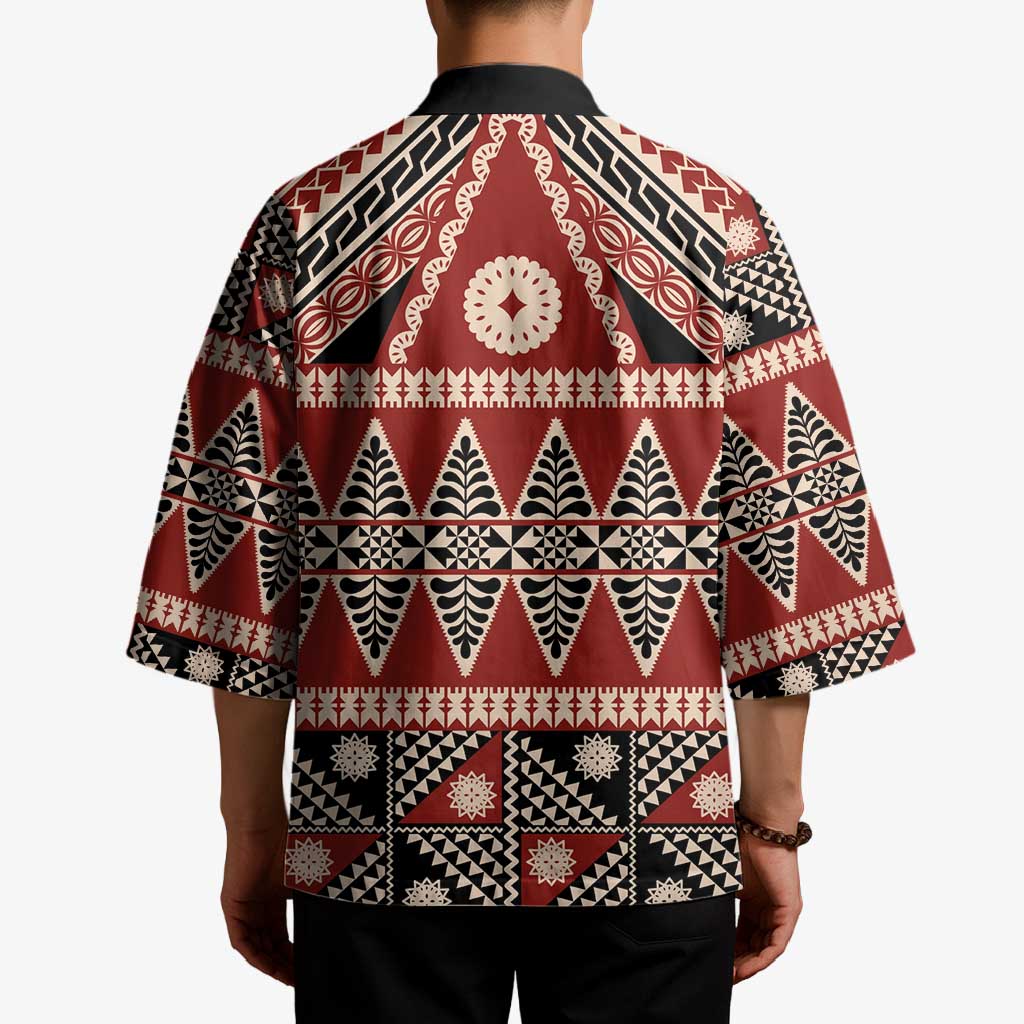 Vintage Bula Fiji Kimono Red Tapa Masi Motif LT9 - Polynesian Pride