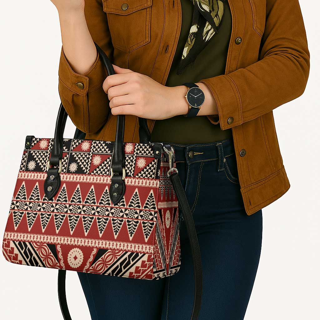 Vintage Bula Fiji Leather Bag Red Tapa Masi Motif - Polynesian Pride
