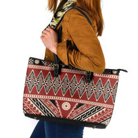 Vintage Bula Fiji Leather Tote Bag Red Tapa Masi Motif