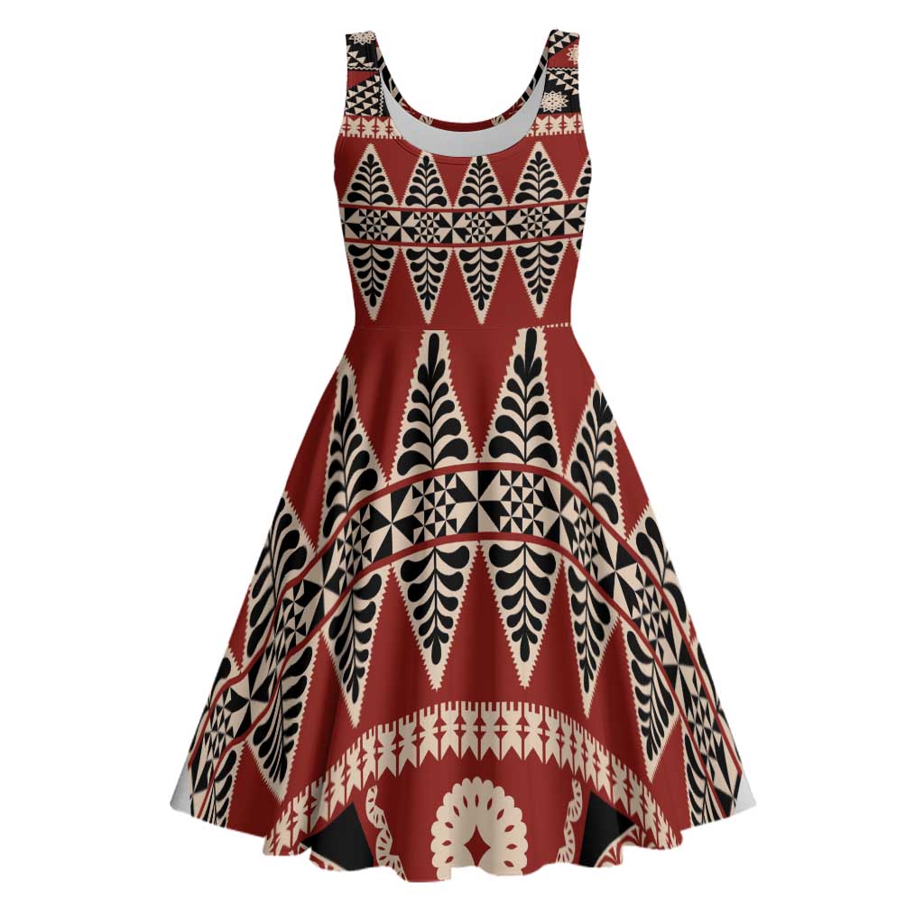 Vintage Bula Fiji Midi Dress Red Tapa Masi Motif - Polynesian Pride