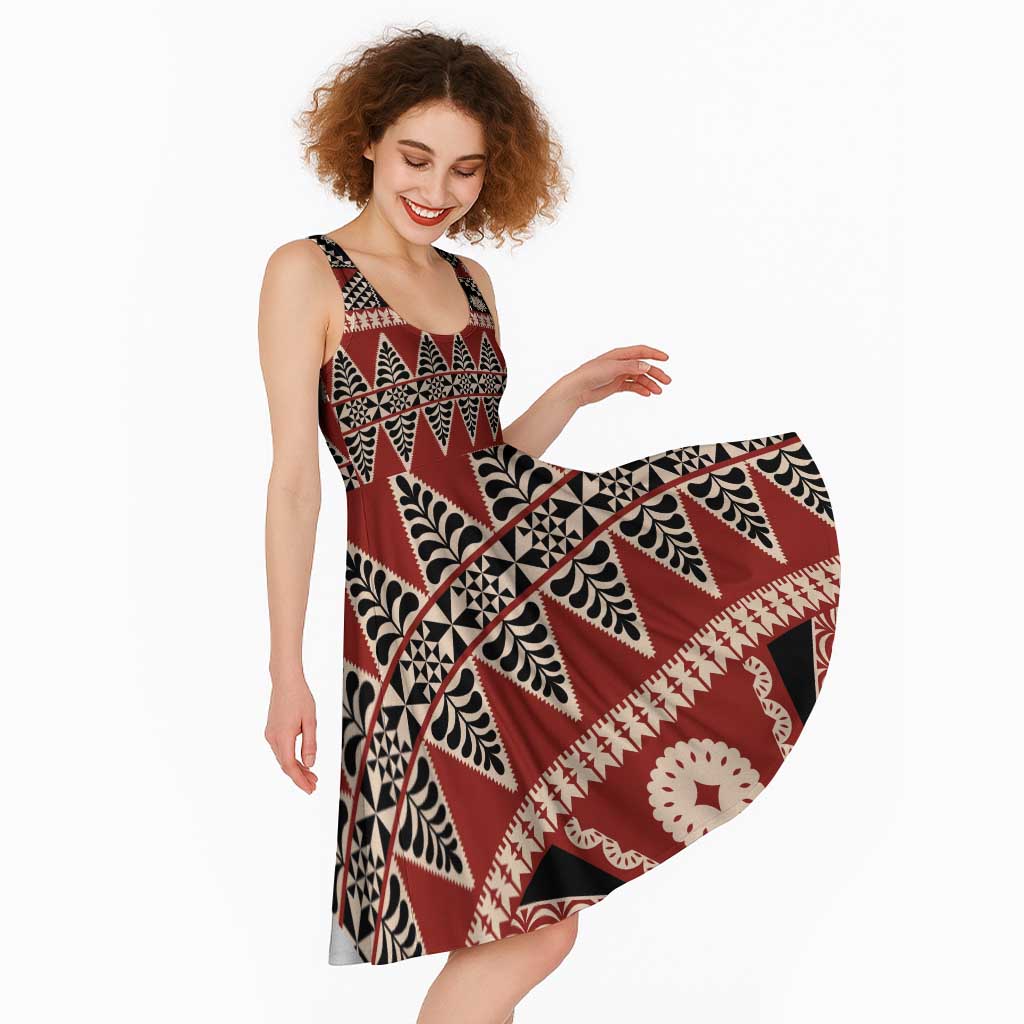 Vintage Bula Fiji Midi Dress Red Tapa Masi Motif - Polynesian Pride