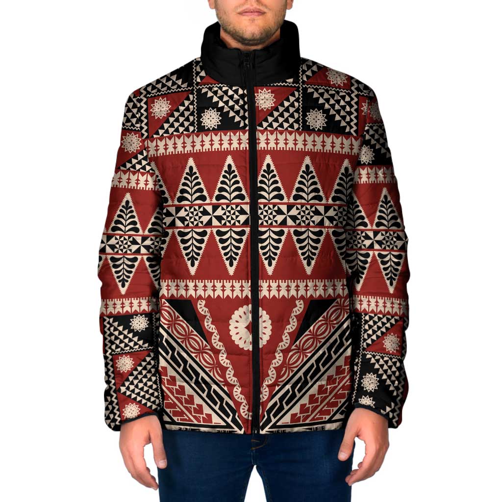 Vintage Bula Fiji Padded Jacket Red Tapa Masi Motif - Polynesian Pride