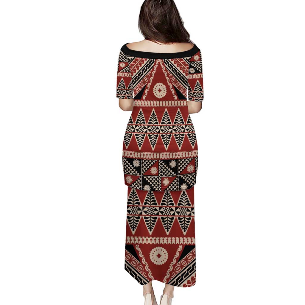Vintage Bula Fiji Puletasi Red Tapa Masi Motif