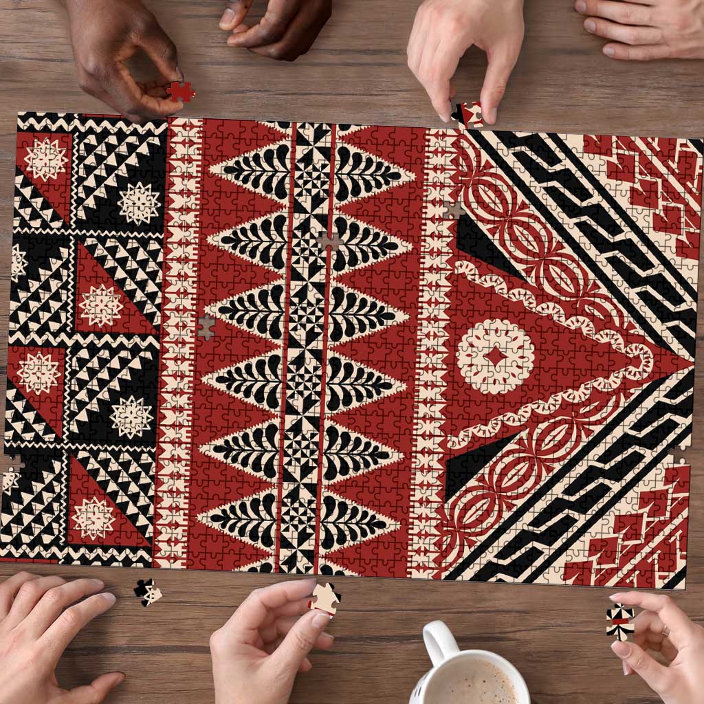 Vintage Bula Fiji Puzzle Red Tapa Masi Motif - Polynesian Pride