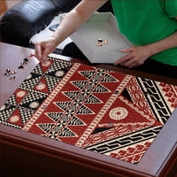 Vintage Bula Fiji Puzzle Red Tapa Masi Motif - Polynesian Pride