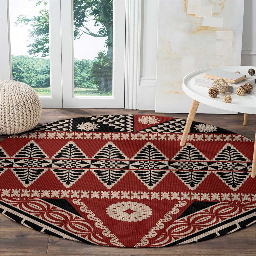 Vintage Bula Fiji Round Carpet Red Tapa Masi Motif