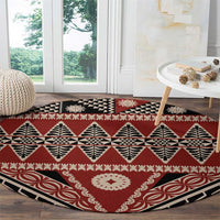 Vintage Bula Fiji Round Carpet Red Tapa Masi Motif