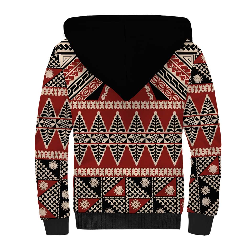 Vintage Bula Fiji Sherpa Hoodie Red Tapa Masi Motif