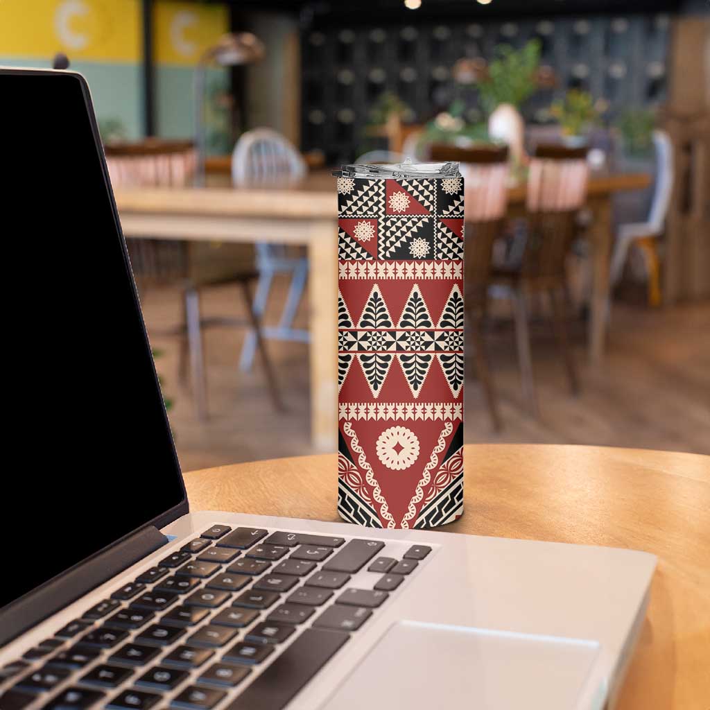 Vintage Bula Fiji Skinny Tumbler Red Tapa Masi Motif