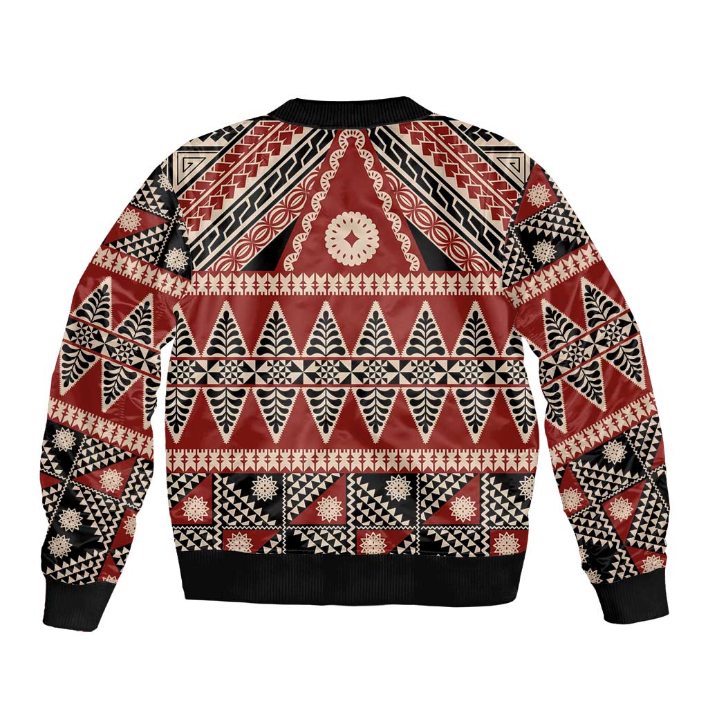 Vintage Bula Fiji Sleeve Zip Bomber Jacket Red Tapa Masi Motif