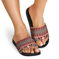 Vintage Bula Fiji Slide Sandals Red Tapa Masi Motif - Polynesian Pride