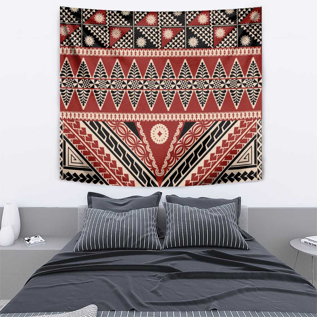 Vintage Bula Fiji Tapestry Red Tapa Masi Motif