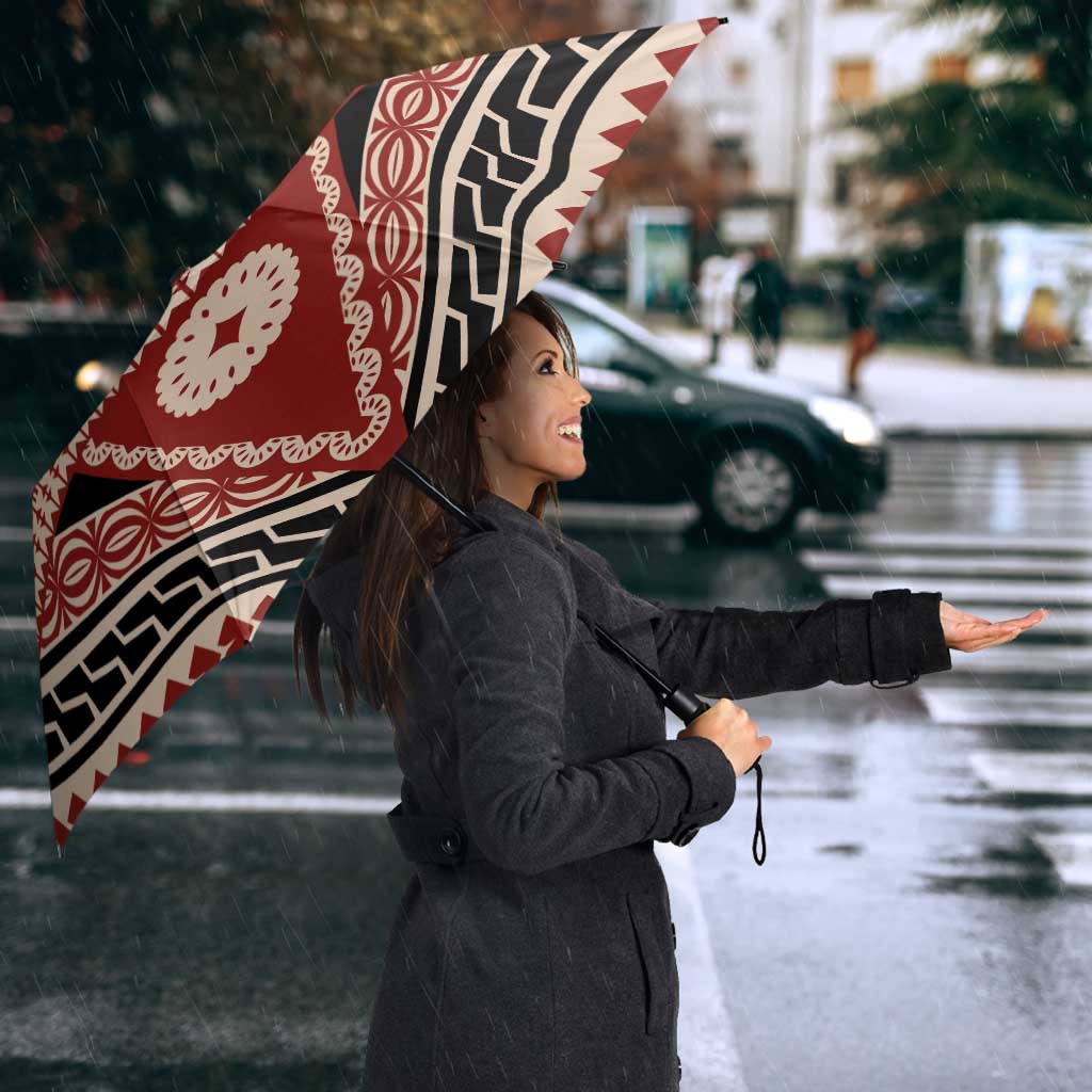 Vintage Bula Fiji Umbrella Red Tapa Masi Motif - Polynesian Pride
