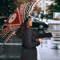 Vintage Bula Fiji Umbrella Red Tapa Masi Motif - Polynesian Pride