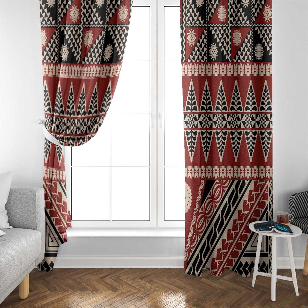 Vintage Bula Fiji Window Curtain Red Tapa Masi Motif