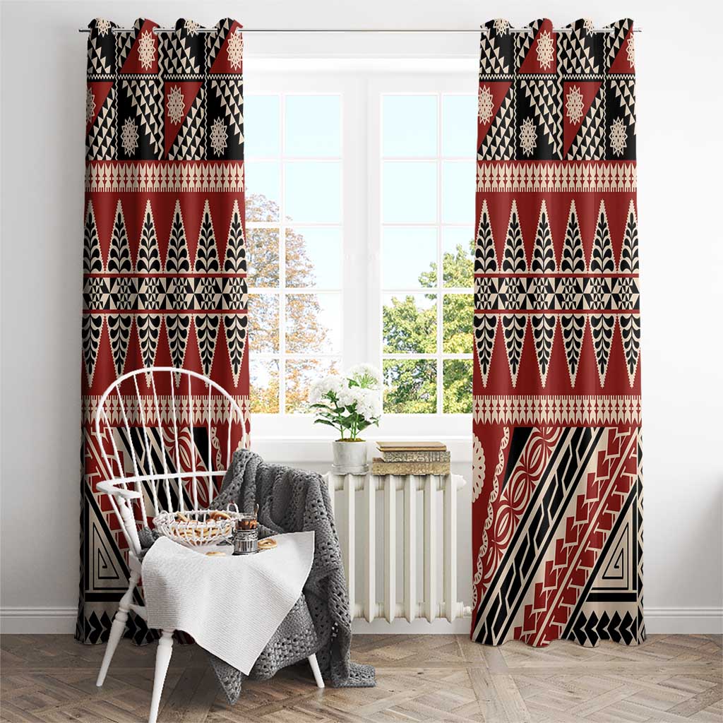 Vintage Bula Fiji Window Curtain Red Tapa Masi Motif