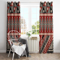 Vintage Bula Fiji Window Curtain Red Tapa Masi Motif