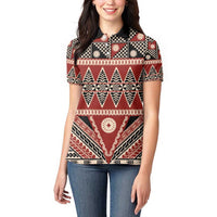 Vintage Bula Fiji Women Polo Shirt Red Tapa Masi Motif