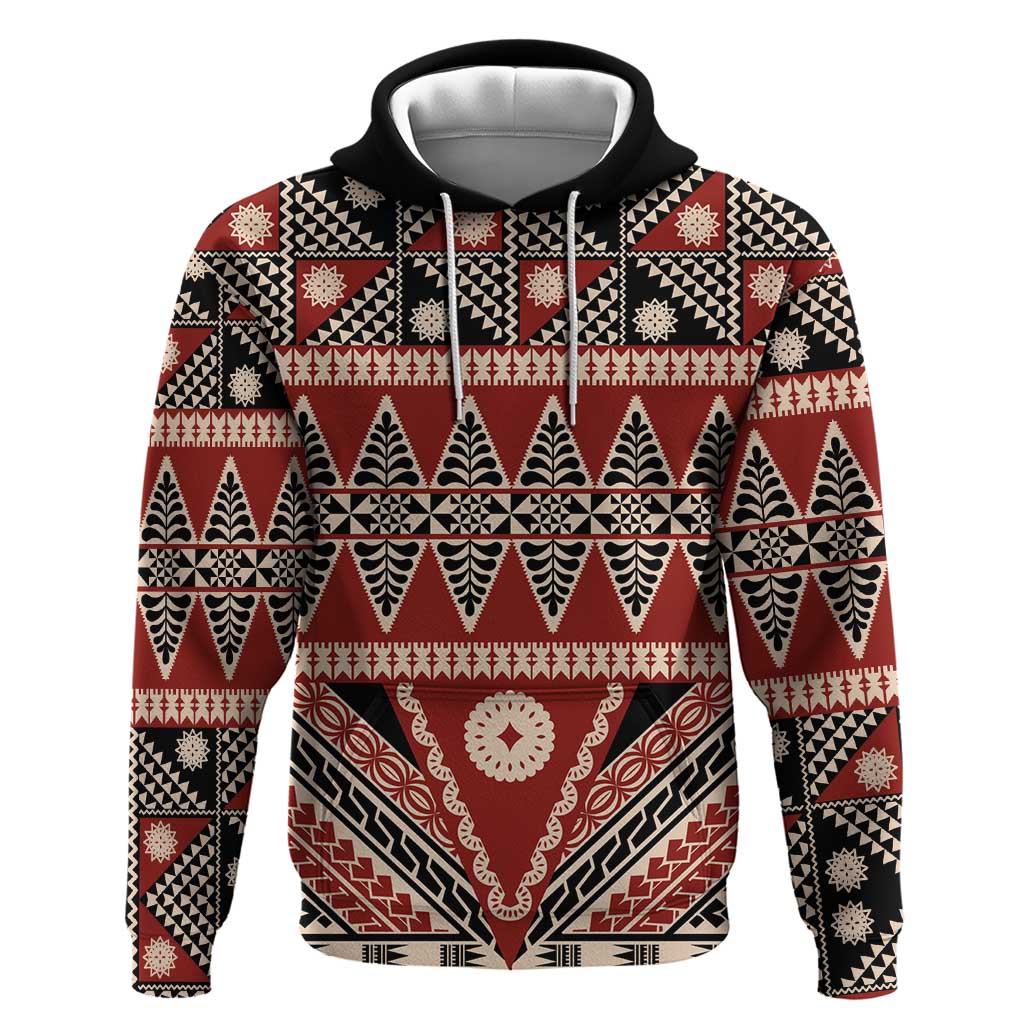 Vintage Bula Fiji Zip Hoodie Red Tapa Masi Motif