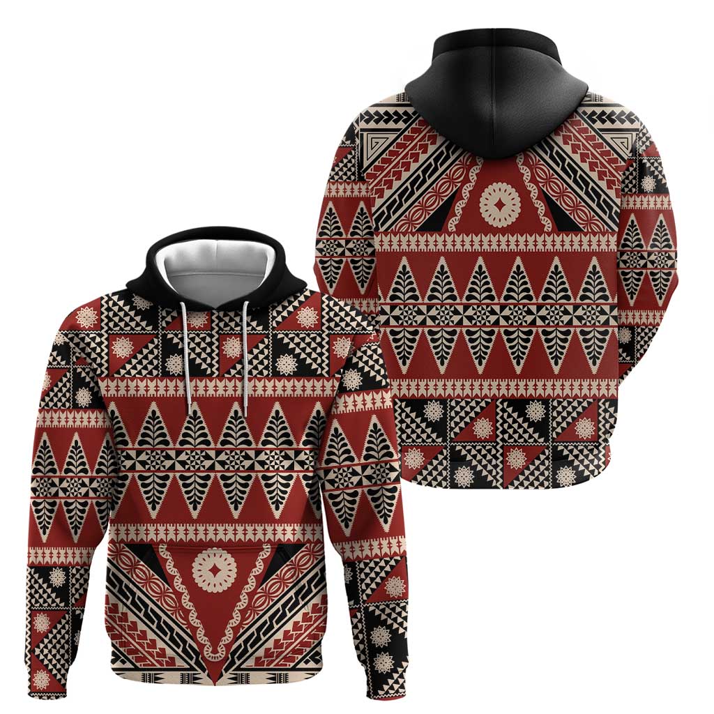 Vintage Bula Fiji Zip Hoodie Red Tapa Masi Motif