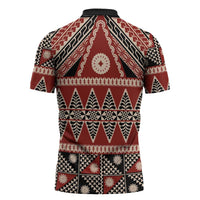 Vintage Bula Fiji Zipper Polo Shirt Red Tapa Masi Motif - Polynesian Pride