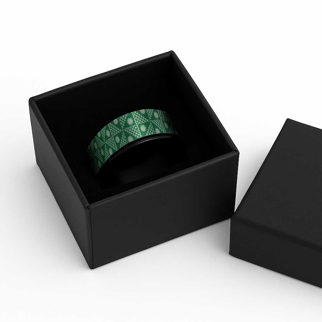 Vintage Bula Fiji Spinner Ring Green Tapa Motif Traditional Island Masi - Polynesian Pride