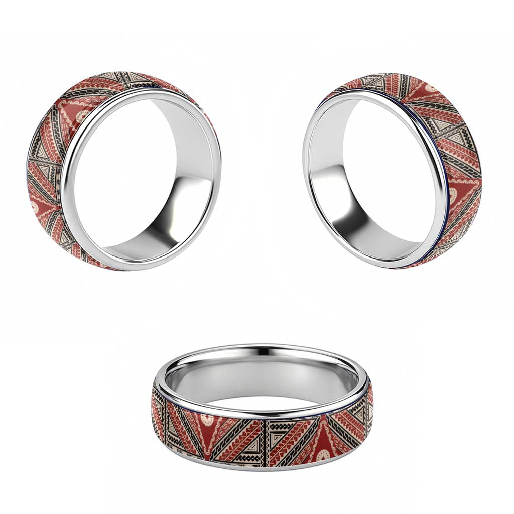 Vintage Bula Fiji Classic Ring Red Tapa Motif Fijian Tribal Masi - Polynesian Pride