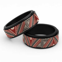 Vintage Bula Fiji Spinner Ring Red Tapa Motif Fijian Tribal Masi - Polynesian Pride